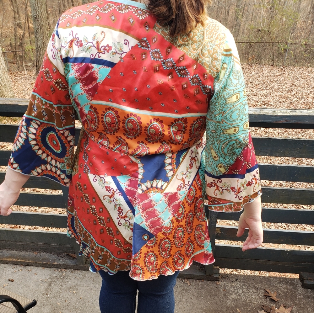 CAbi Patchwork Tie-Front Kimono